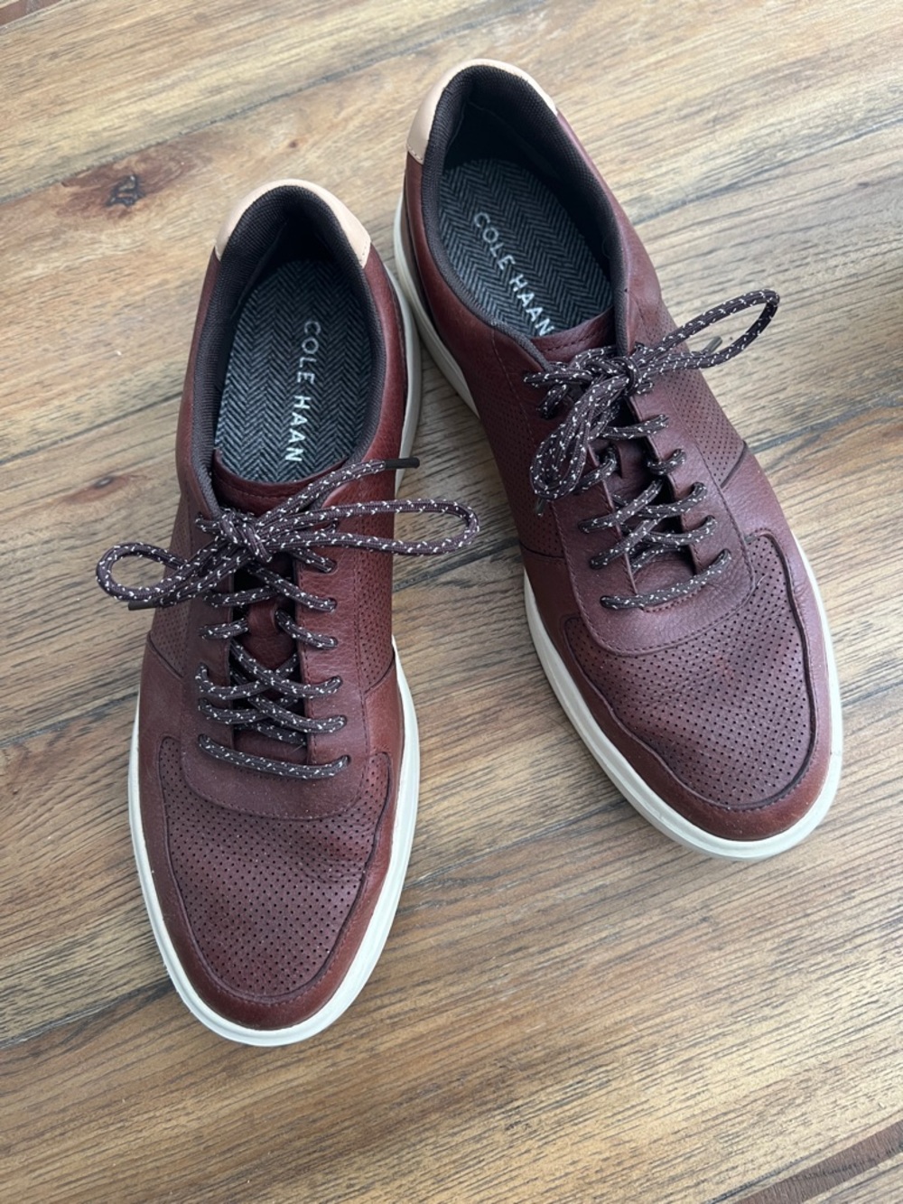Cole Haan Men’s Perforated Leather Sneakers - Burgundy with White Sole